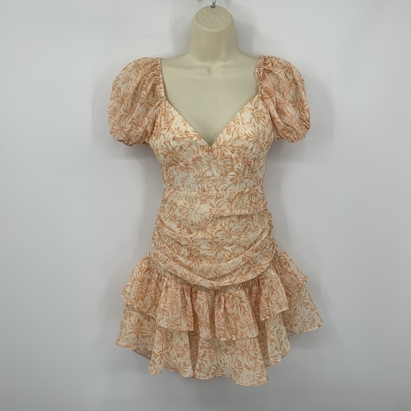 Hello Molly Cute Gaze mini dress floral chiffon tie back keyhole ruffle tiered 2 - Picture 1 of 6